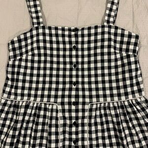 Sezane Black and White Checkered Tank Top with Pleated Waist
